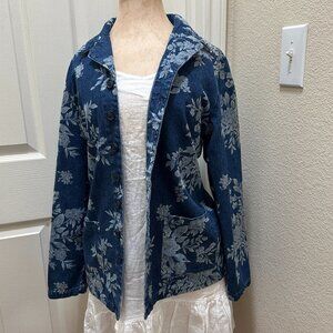 Denim & Co Women's Denim Jean Jacket Size M Blue Floral Classic Cottagecore Boho